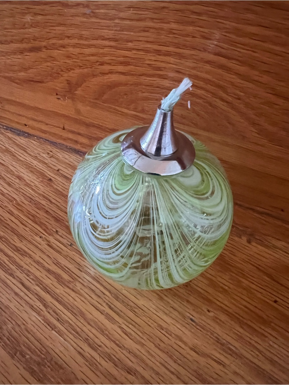 Handblown Green Glass White Lines eccentric vibrant unique oil lamp anthropologi